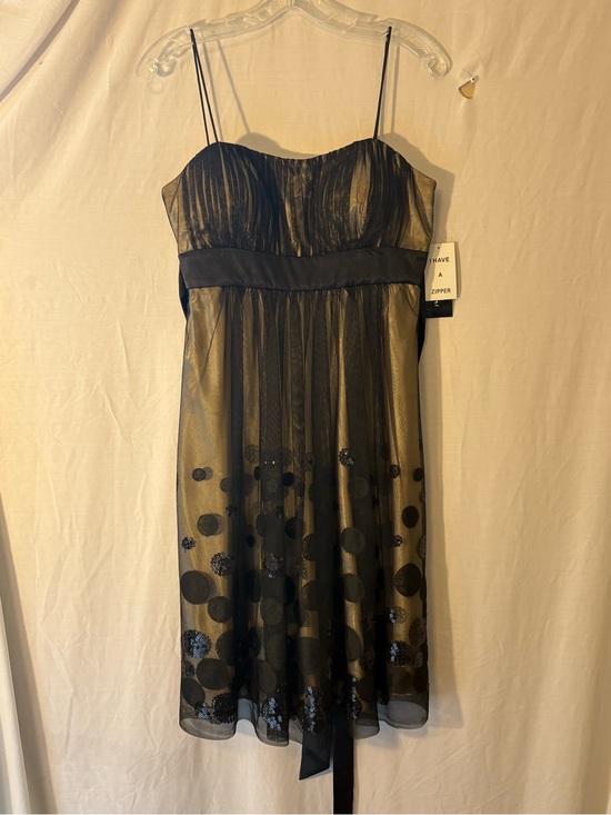 S.L. Fashions Dresses & Skirts - S.L. Fashions Black and Gold Strapless Polka Dot Mesh Dress